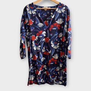 J. Crew tissue tunic red white blue tulip print swim cover-up dress Size L